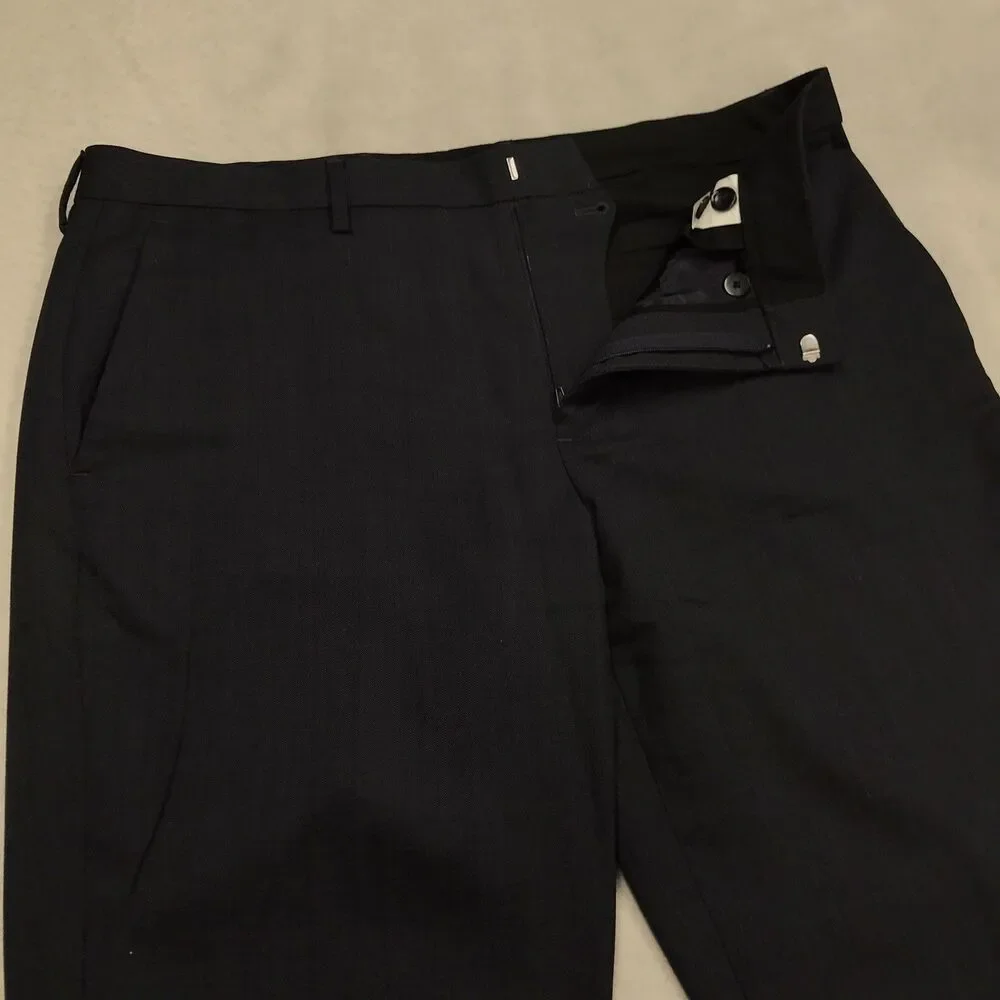 J CREW Bowery Dress Pants Men 34/34 (36x34 fit) Deep Navy Blue Flat Wool Blend